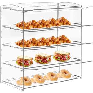 Acrylic Display Case 4 Layer Bakery Pastry Display Case Countertop Dessert Acrylic Display Shelf Donut Cookie Display Cabinet Wood Case