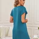 Ekouaer Nightgowns for Women Flare Short Sleeve Sleepshirt Guipure Lace V Neck Sleepwear Soft Pj Dress Night Shirt S-3XL (Blue, S)