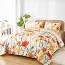 Anibedding Quilt Set Queen Size, Yellow Floral Reversible Bedspread Soft Microfiber Lightweight Queen Size Quilt Bedding Sets Reversible Coverlet for All Season(Queen, 96"x90")