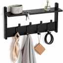 PEKER Coat Rack Wall Mount with Shelf, Solid Wood Entryway Organizer with 4 Metal Hooks, Wall-Mounted Organizer for Entryway, Bathroom, Bedroom & Kitchen, Hanging Rack for Coats, Hats, Bags & Towels