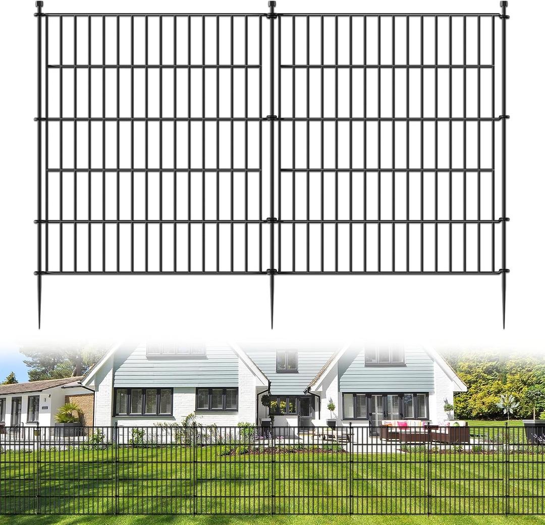 10 Panels No Dig Decorative Outdoor Garden Fence for Yard, 32 in(H) X 23.6 ft(L) Animal Barrier Fencing Rustproof Metal Wire Panel Border for Dog, Rabbits, and Patio Temporary Ground Stakes