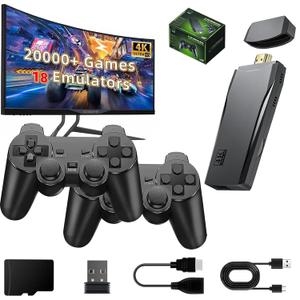 ZeroStory 2026 Upgrade Retro Game Console Stick, Retro Video Game Console Stick Built in 20000+ Games with 18 Emulators, 4K HDMI Output with 2 Pack 2.4G Controllers (64GB Memory Card) (Black)