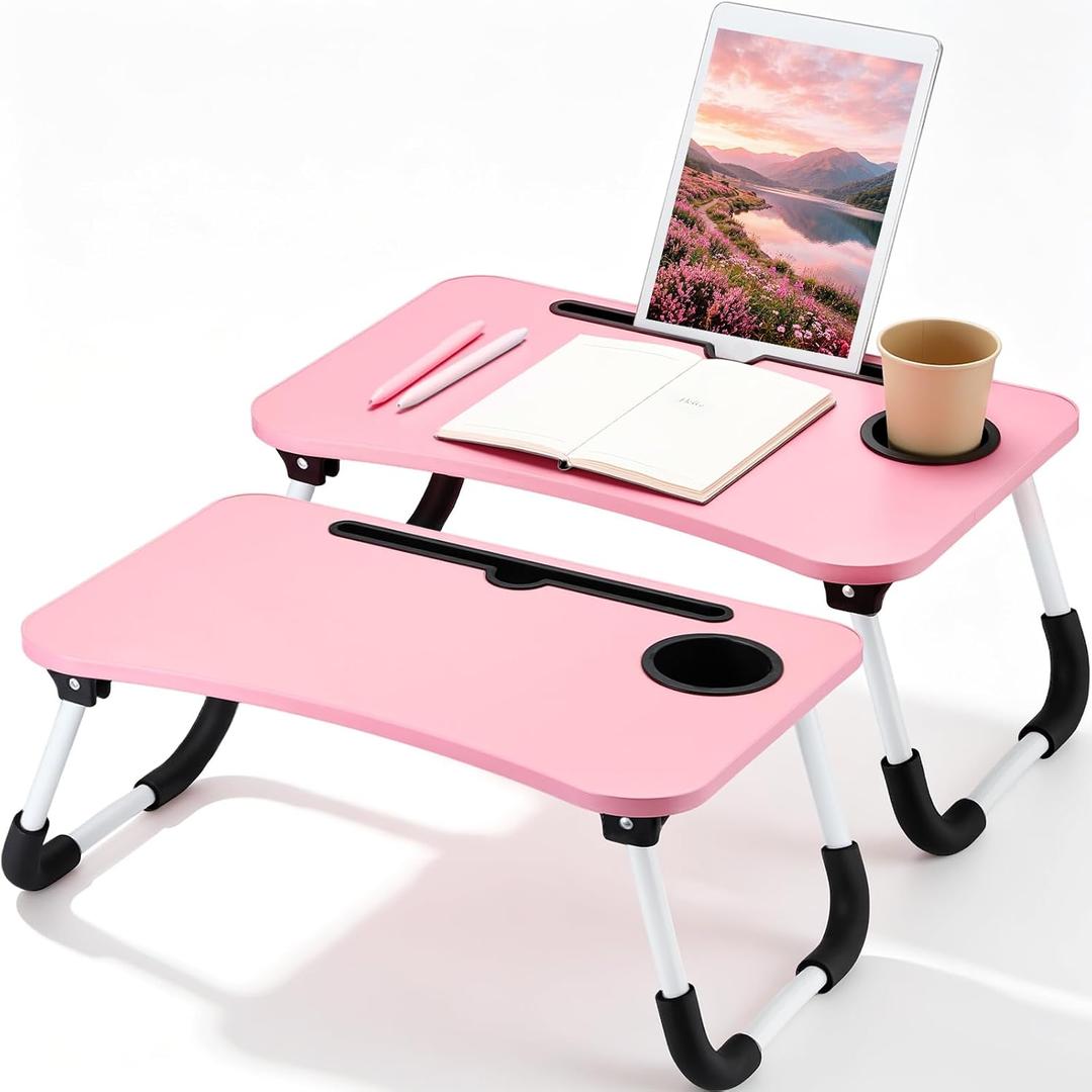 Handepo 2 Pcs Pink Foldable Lap Desk, Laptop Table for Bed Student