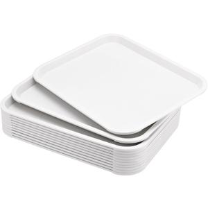 MANCHAP 12 Pack 13.8 x 10.6 Inch White Fast Food Tray, Rectangular Restaurant Serving Trays, Plastic Cafeteria Trays Food Trays for Restaurant, Coffee Shop