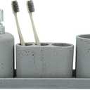 ZCCZ - Light stone Gray Bathroom accessories set 4 Pcs - Toothbrush Holder, Soap Dispenser, Vanity Tray, Bathroom Tumbler - Countertop Vanity Organizer - Bathroom accessory set - Toothbrush Holder Set (Gray Effect)