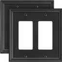 TREEWELL 2-Pack Double Decorator Outlet Cover Plate, Black Decorative Switch Plates and Outlet Covers, Natural Bamboo Fiber Wall Plates for Electrical Outlets, Receptacle, GFCI Outlet, Dimmer Switch