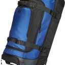 Amazon Basics 35-Inch Large Rolling Duffel Bag for Travel with Wheels and Handle, Durable Ripstop Polyester, 2 Layers of Space, Multiple Interior and Exterior Pockets, Blue