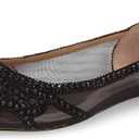 XYD Women Elegant Pointed Toe Rhinestone Flats Mesh Slip-on Crystals Wedding Bride Ballet Shoes, 12