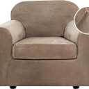 H.VERSAILTEX Rich Velvet Stretch 2 Piece Chair Cover Chair Slipcover Sofa Cover Furniture Protector Couch Soft with Elastic Bottom Chair Couch Cover with Arms Width Up to 49 Inch(Chair,Taupe)