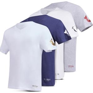 True Religion Mens Undershirts 4 Pack Lightweight Mens Undershirt, 100% Cotton (Large, White/White/Heather Grey/Navy)