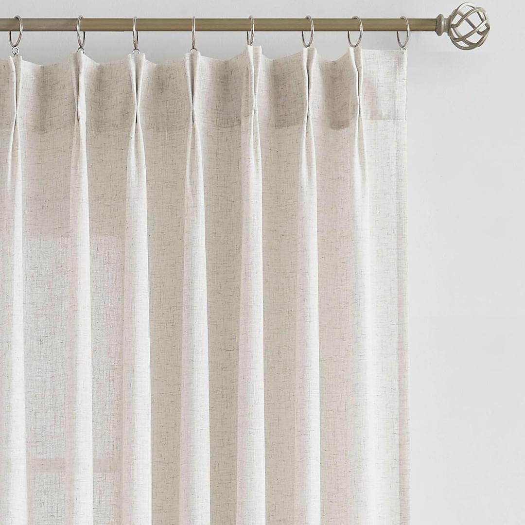 Natural Pinch Pleated Semi Sheer Curtains Textured Linen Blended Light Filtering Window Curtains for Living Room Bedroom Pinch Pleat Drapes with Hooks 2 Panels 84 L