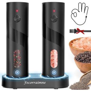 Electric Rechargeable Salt and Pepper Grinder Set Top-Refill Automatic Pepper Mill Grinder with Charging Base, Adjustable Coarseness, Easy Filling Larger Capacity with Led for Home Kitchen