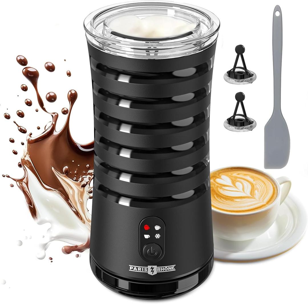 Paris Rhne Milk Frother, 4-in-1 Milk Steamer and Frother, Hot & Cold Foam Milk Warmer with Temperature Control, Auto Shut-Off Frothers for Coffee, Latte, Cappuccino, Macchiato (Black)