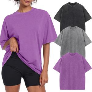 Womens Vintage Oversized T Shirts Acid Washed Baggy Cotton Tee Casual Workout Boyfriend Short Sleeve Tops(Purple/ Grey/ Black S)
