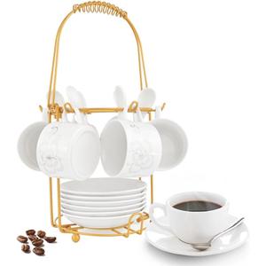 YY YEARCHY Coffee Cup Stand Holder Display Stand Mug Tea Rack Cup and Saucer Countertop Storage Organizer Dryer Hook Decoration (13.4" X 6" X 6", Yellow)