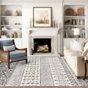 Art&Tuft 6x9 Area Rug, Super Soft Ultra-Thin Moroccan Washable Rug, Anti-Slip Backing Rugs for Living Room, Foldable Geometric Machine Washable Area Rug(6'x9', Black)