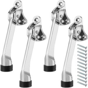4 PCS Heavy Duty Kickdown Door Stopper, Door Stops Kickstand with Rubber Tip, Commercial Door Stopper Metal Door Stoppers Hinge for Bottom of The Door