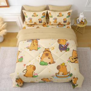 1 Piece Capybara Comforter Twin Size Cute Cartoon Capybara. Super Soft All Season Bedroom Decor for Kids Girls Boys Teens Birthday Choice