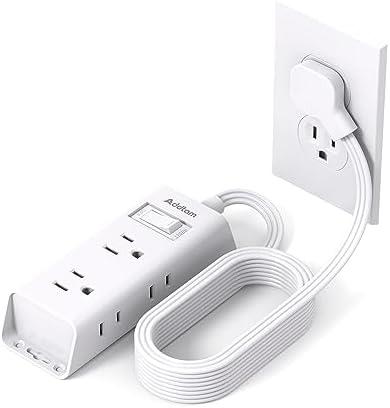 Flat Extension Cord 15 ft - Addtam Flat Plug Power Strip with 6 Outlets Extender, Long Extension Cord with Multiple Outlets, Wall Mount for Home Dorm Room Essentials, ETL Listed
