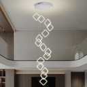 H 138 LED Ring Chandelier 15-Lights Chandeliers for High Ceiling Large Pendant Light for Foyer Villa Living Room Entryway (Silver Square)