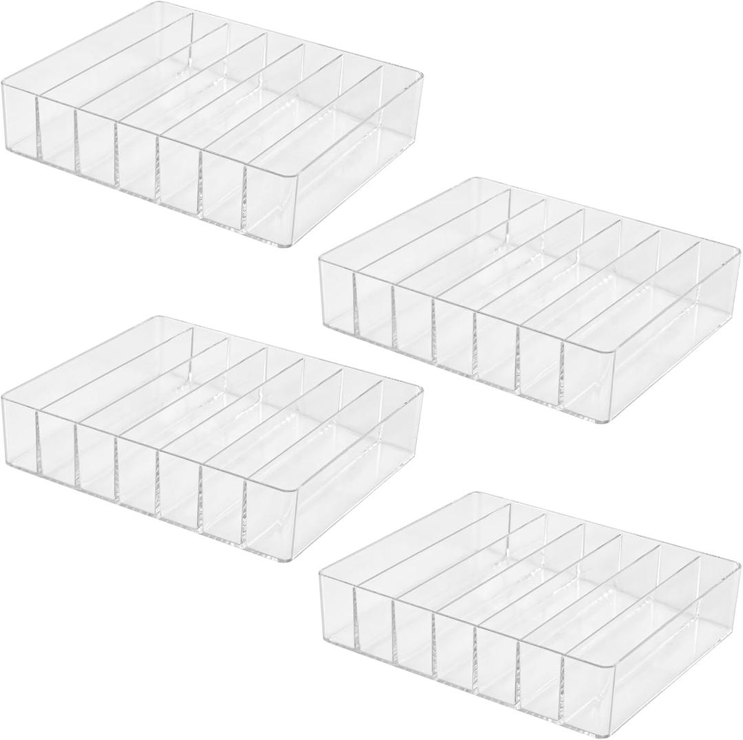 SINJEUN 4 Pack Acrylic Palette Organiser, 7 Sections Divided Makeup Palette Organiser for Eyeshadow, Contour Blush, Lipstick, Make Up Storage(Transparent, 7.5" x 6.3" x 1.8")
