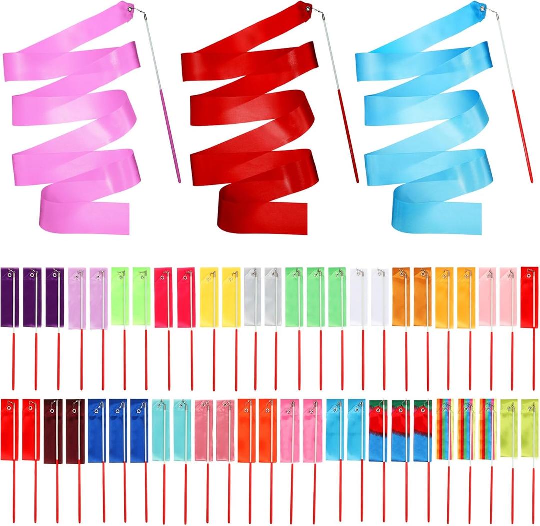 Ribbon Dancing Wands Party Favors, 78.7 Inch Artistic Gymnastics Ribbon Streamers Twirling Wands, Birthday Decorations (Bright, Multicolor)