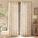 jinchan Linen Floral Curtains for Living Room 84 Inch Length Taupe Printed Curtains Back Tab French Country Farmhouse Flower Patterned Drapes Bedroom Window Curtain Set 2 Panels