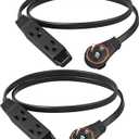 DEWENWILS 3FT 360 Rotating Flat Plug Extension Cord/Wire, 16AWG Multi 3 Outlet Extension Cord, 3 Prong Grounded Wire for Small Appliances, 2 Pack, Black