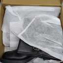 AMINUGAL Black Knee High Boots Women Square Toe Pull On Wide Calf Riding Fashion Buckles Chunky Metallic Casual Vintage Buckle Rivet Size 8.5