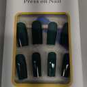 Dark Green Press On Nails Medium Long Square Emerald Coffin Acrylic Press Ons Glue On Medium Length Solid Color Fake Nails for Women, Thick Artificial Stick On