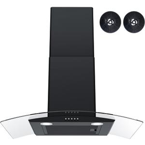 FIREGAS Wall Mount Range Hood 30 inch with 3 Speed Fan,black range hood with tempered glass,400CFM,Push Button Controls, LED Lighting, Permanent Filters in Stainless Steel,includes 2 Charcoal Filters