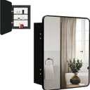 Recessed Medicine Cabinet with Mirror, 20x28'' Farmhouse Black Metal Framed Bathroom Medicine Cabinet Mirror, Single Door Storage Cabinet Vanity Mirrors(Without Back Door Storage Shelf)