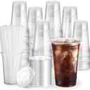 100 Pack 20 oz Clear Plastic Cups with Lids and Straws, Disposable Coffee Cups with Lids, To Go Iced Coffee Cups with Lids, Disposable Cups for Party, Smoothie Cup for Cold Drinks