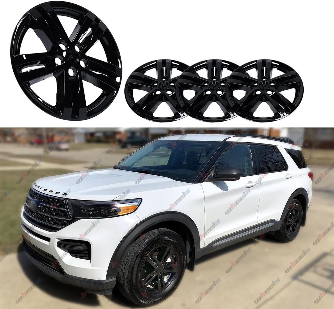 18inch Hubcaps Wheel Skin Covers Compatible with 2020-2024 Ford Explorer XLT, Durable ABS Plastic Rim Covers (Set of 4), Fit for Standard Wheels - Snap On Tire Cover Replacement (Glossy Black)