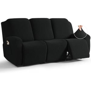 TAOCOCO Recliner Sofa Covers 8-Pieces Stretch Large Couch Covers for 3 Seats Reclining Slipcovers Soft Jacquard Pattern Furniture Protector Black