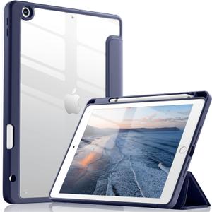 Wenlaty Compatible with iPad 9th /8th /7th Generation Case(2021/2020/2019), Full Body Protective with Pencil Holder, Clear Case Designed for iPad 10.2 Inch, Auto Sleep/Wake Cover, Navy