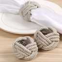 Nautical Rope Napkin Rings Set of 6, Cotton Rope Napkin Ring-Burlap Napkin Rings Set for Harvest, Thanksgiving, Christmas, Farmhouse, Beach, Party Decoration, Wedding, Dining Table etc. (Ivory 6)