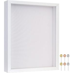 Califortree 8x10 Shadow Box Frame with Soft Linen Back - Metal Push Pins Included, Memory Shadow Box Display Case for Bouquet Awards Medals Wedding Photos and More, White