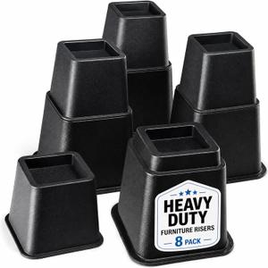 Home It Adjustable Bed Risers - Elevation in 3, 5 or 8 Inch - Heavy Duty Stackable Furniture Risers Supports 1,300 lbs - for Under-Bed Storage, College Dorms, Table and Couch, 4 Pack Bed Lifts Black