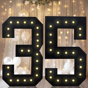 4FT Marquee Light Up Numbers, Black Giant Marquee Number Big Mosaic Number for 35th Birthday Party Decorations Backdrop 35 Anniversary Decor, Pre-Cut Frame Large Number 35