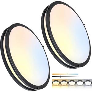 16inch LED Flush Mount Ceiling Light Fixture Dimmable Matte Black, Easy Install LED Ceiling Lamp Fixture Without Flicker, Super Bright 48W 4800LM 5CCT Warm to White Light 3000K to 6000K 2-Pack
