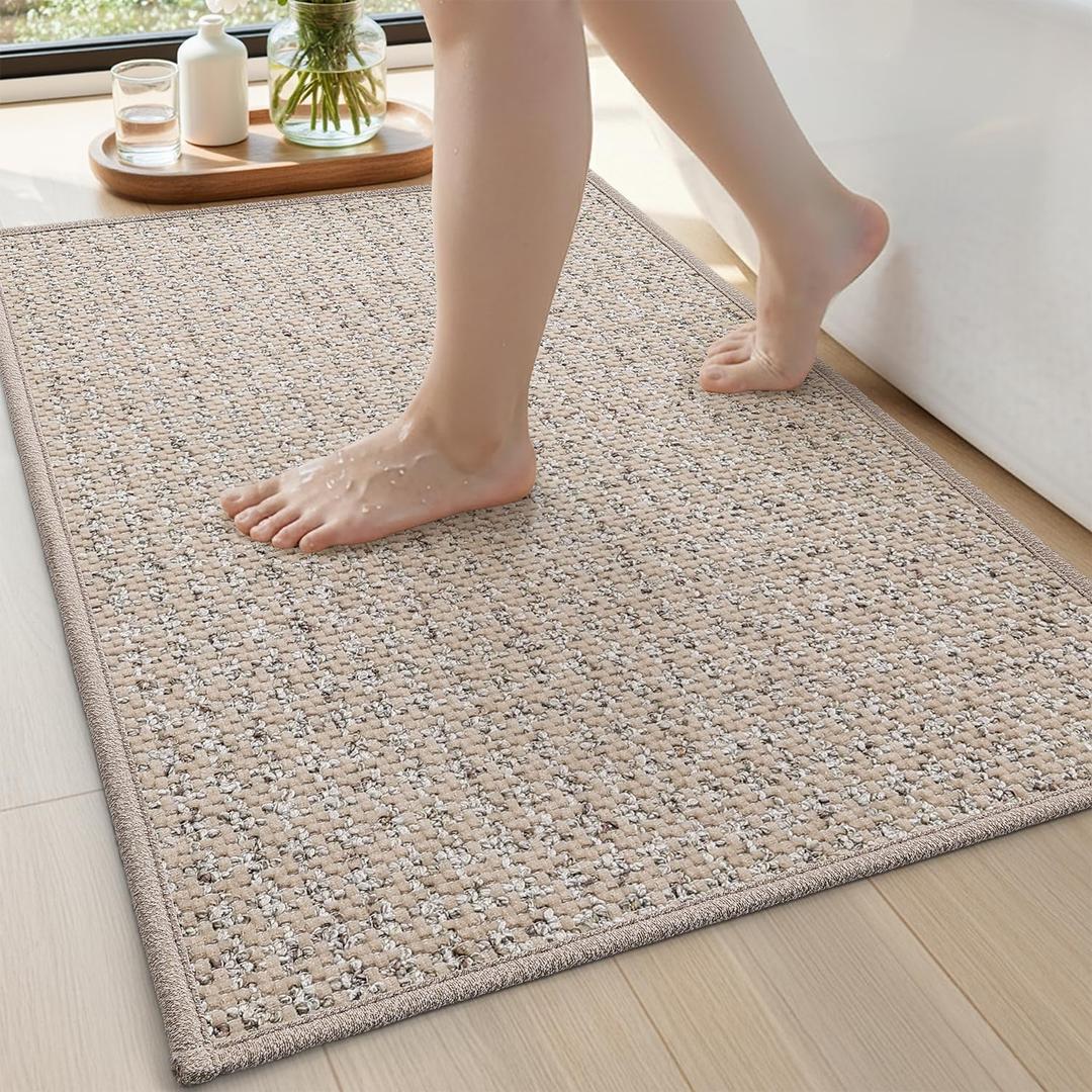 DEXI Bathroom Rug Non Slip Washable, 36x24 Ultra Thin Bath Mat, Beige