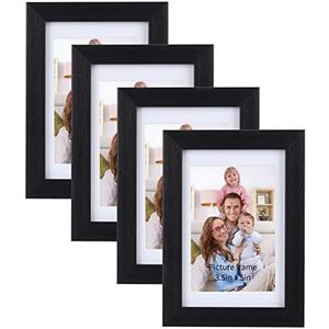 Giftgarden 4x6 Picture Frame Set of 4, Matted to 3.5x5 Pictures with Mats or 4x6 Photos Without Mat, Wall or Tabletop Display, Black