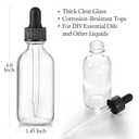 12 Pack, 2 oz Glass Eye Dropper Bottles w/ 3 Stainless Steel Funnels & 1 Long Pipette Dropper & 24 Labels - 60ml Clear Tincture Bottles for Essential Oils, Liquids - Leakproof Travel Essential Bottles