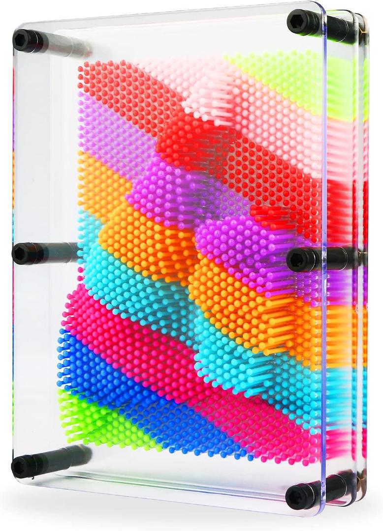 3D Pin Art Toy, Large Size 6 X 8Unique 3D Pin Art Board for Kids & Adults (Rainbow, Plastic)