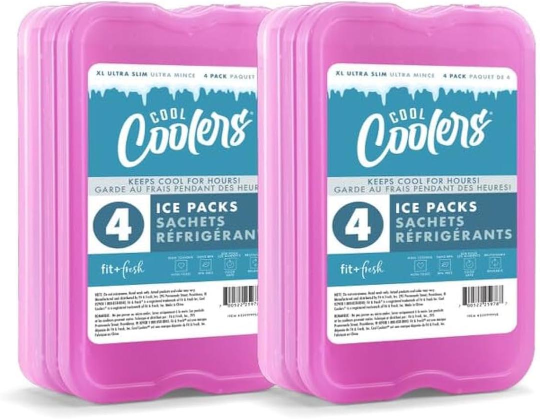 Cool Coolers by Fit + Fresh, Reusable & Long-Lasting XL Slim Ice Packs, Cold Packs for Lunch Boxes, Ice Packs for Lunch Bags. Cooler Accessories for Camping, Beach, Lunch, and Work, 8PK, Purple