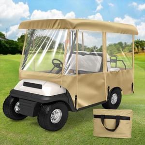 SHANTRA Golf Cart Enclosure, Golf Cart Cover for 2/4 Passengers with 4-Sided Transparent Windows, Portable & Universal Rain Cover with Carrying Bag - Waterproof (Brown)