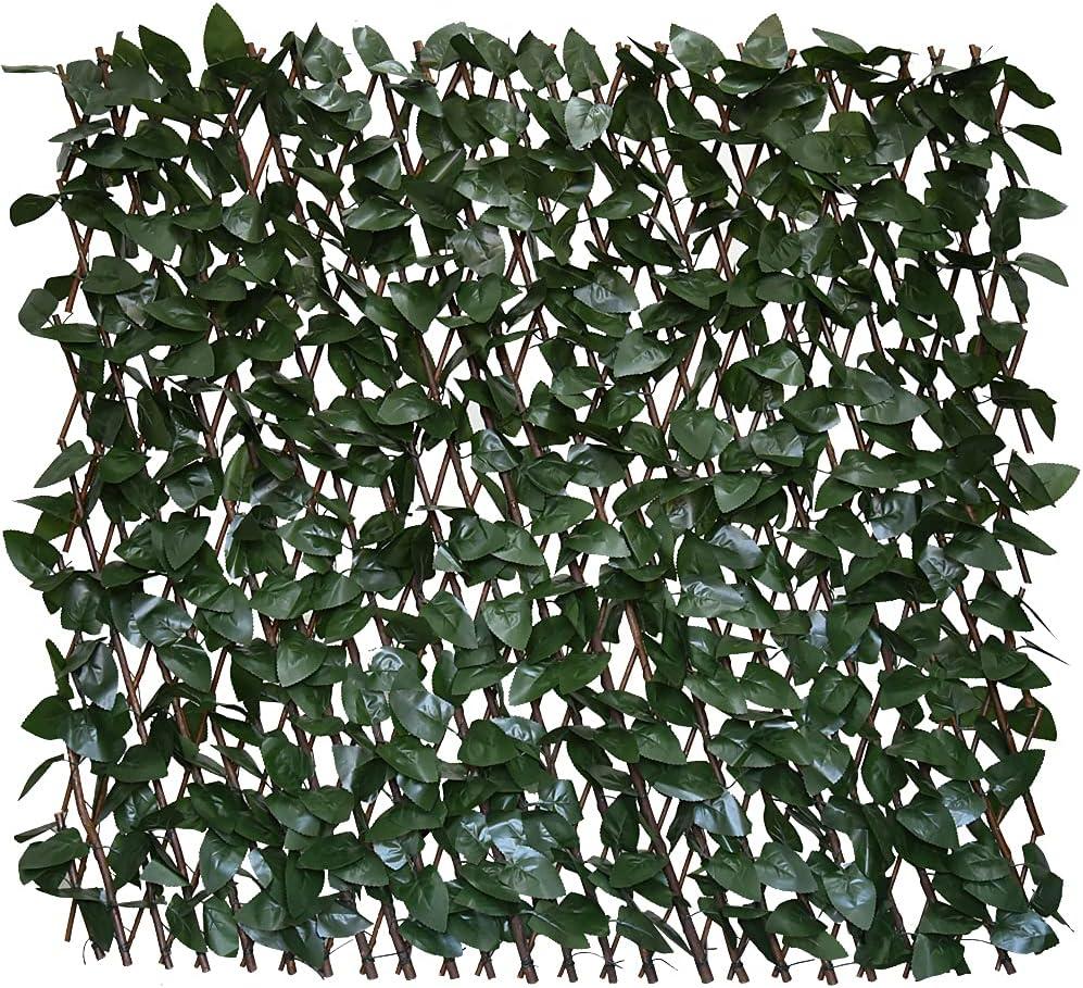GLANT Expandable Fence Privacy Screen for Balcony Patio Outdoor,Decorative Faux Ivy Fencing Panel,Artificial Hedges (Single Sided Leaves) (4, Dark Green)