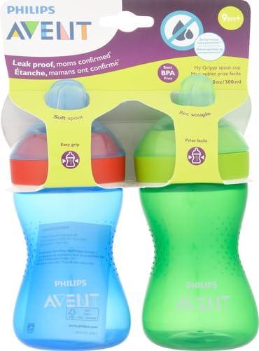 Philips Avent My Grippy Spout SCF801/21 - Sippy Cup with Soft Spout and Leak-Proof Design, Blue/Green, 10 oz, 2 Pack, SCF801/21
