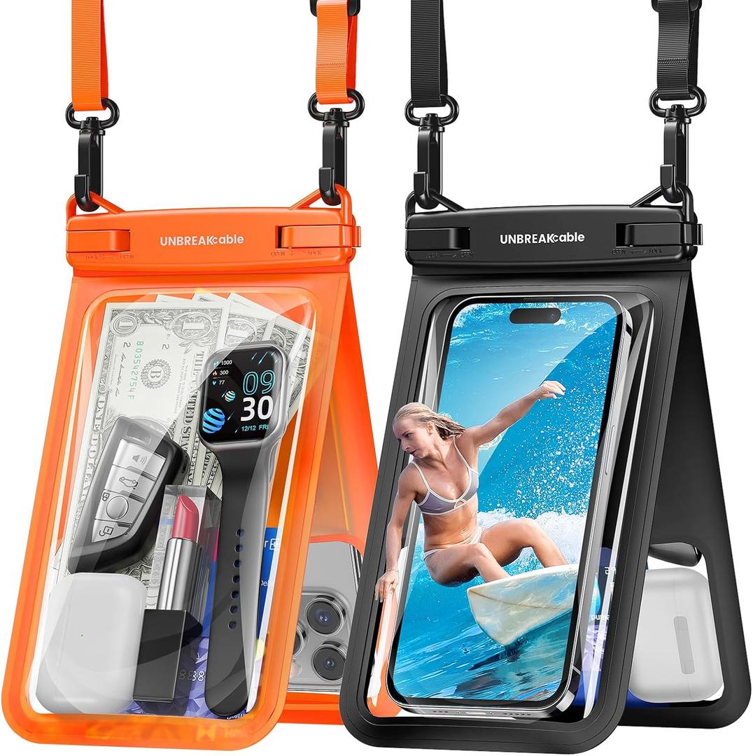 UNBREAKcable IPX8 Waterproof Phone Pouch 2-Pack, Double Space Waterproof Phone Case for iPhone 15 16 17 Pro Max up to 7", Cellphone Dry Bag with Lanyard for Beach Kayak Cruise Travel Essentials